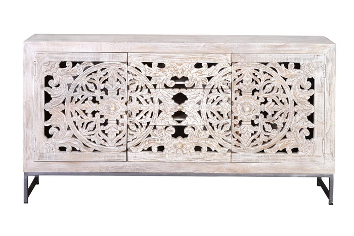 GINER Y COLOMER Buffet en bois de manguier et métal blanc vieilli